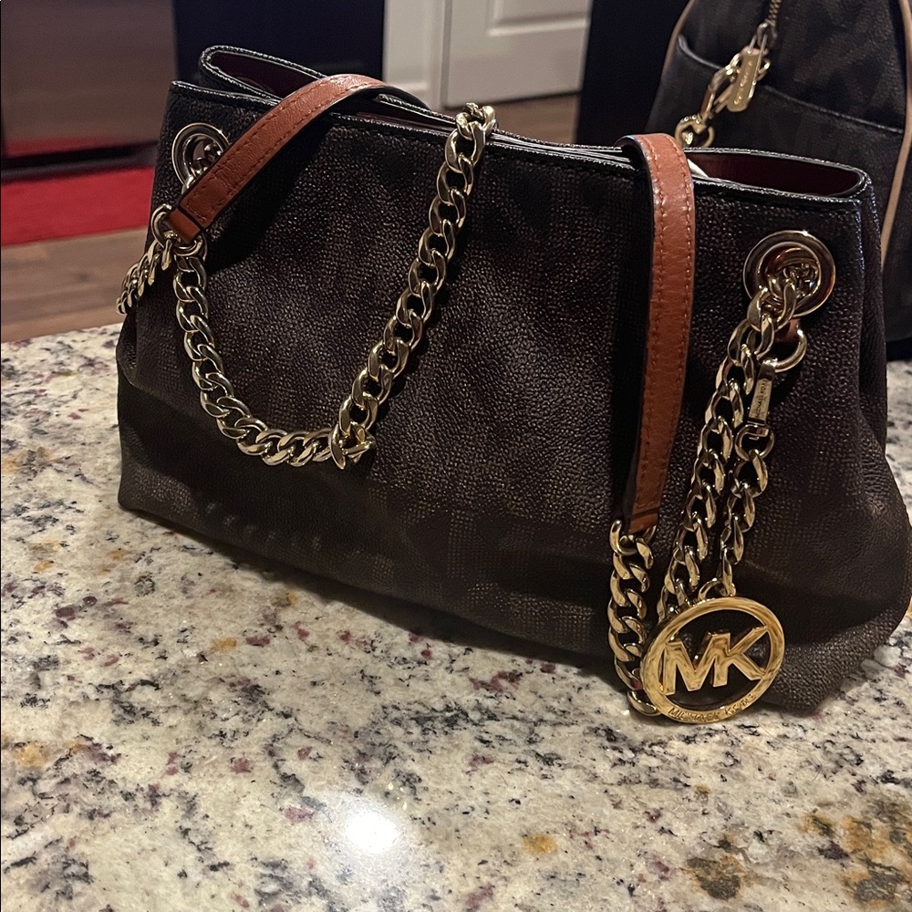Michael Kors Dark Brown and Gold Chain Shoulder Bag